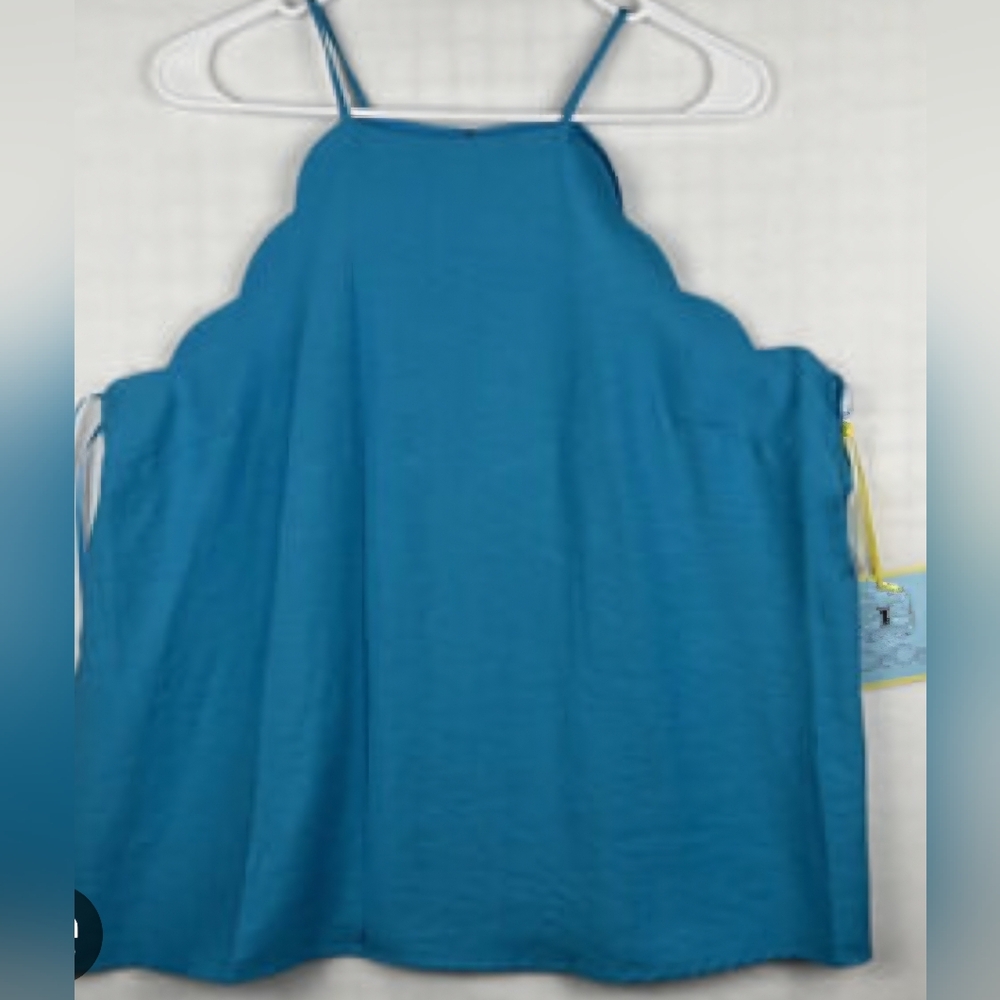 CeCe Sleeveless Collared Blouse‎  In Sky Blue Size M NWT